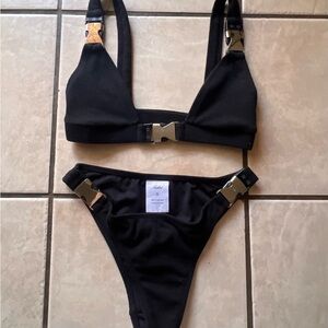 Motel Rocks Black Bikini Set with Silver Accents